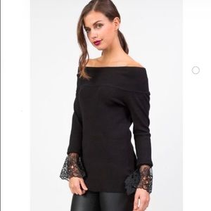 English Factory Black Off the Shoulder Sweater